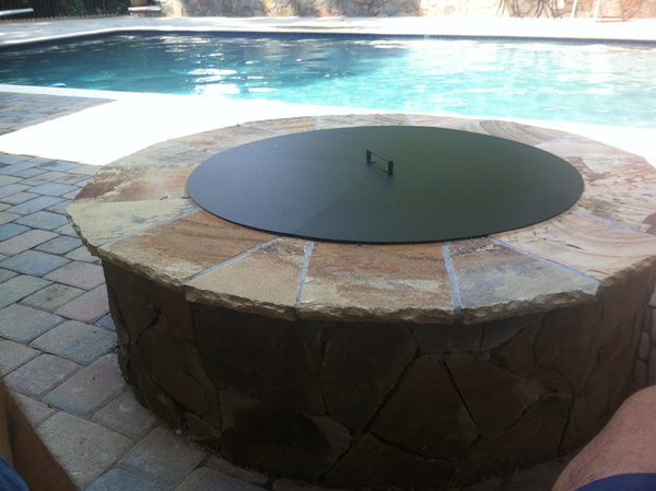 PitTTopper Round Fire Pit Cover Customer Photo Fire Pit By the Pool